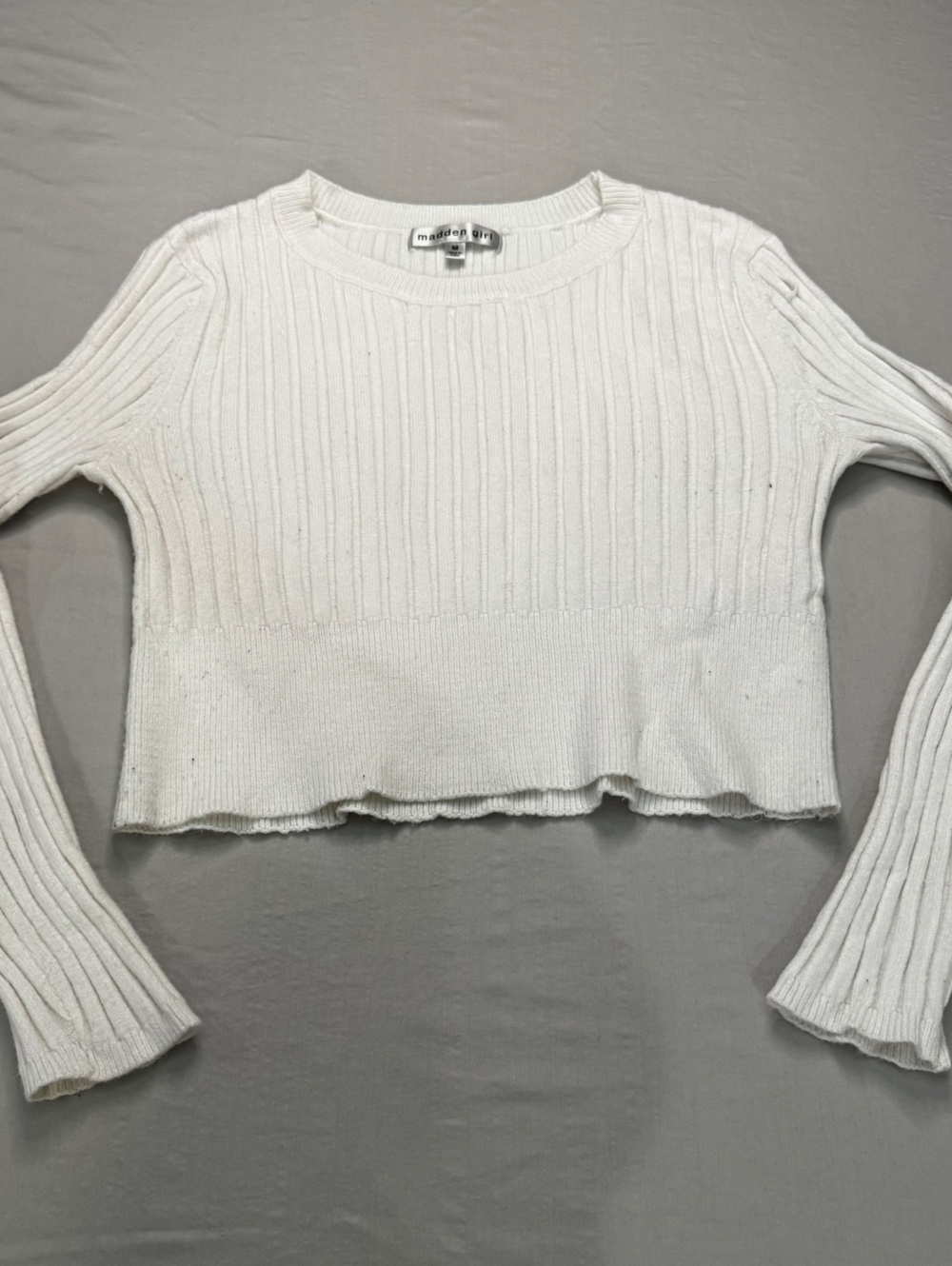 Madden Girl White Ivory Ribbed Cropped Sweater Y2K Fitted Knit M